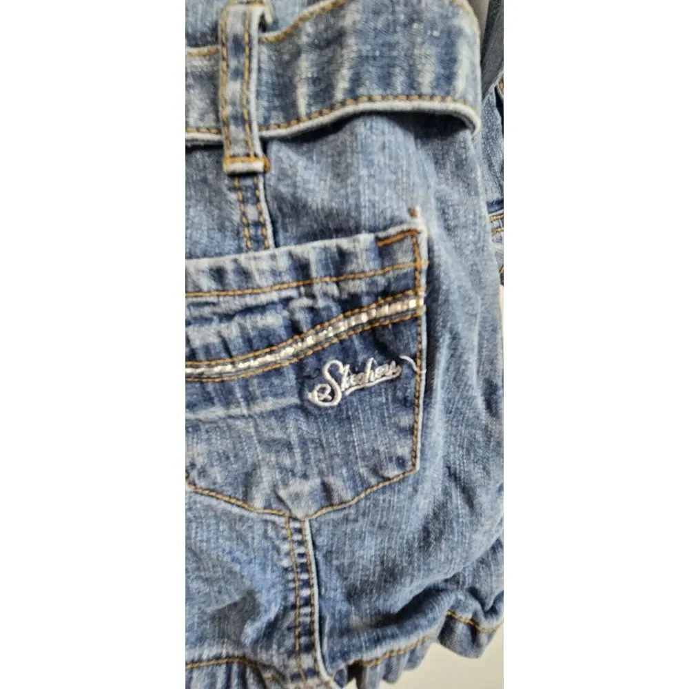 VTG Skechers toddler girl jean dress rhinestone embroidery w/belt Size 2T‎